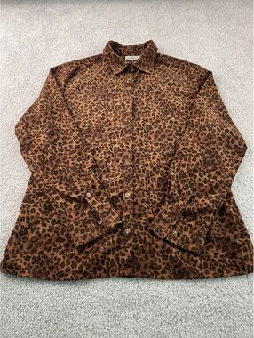White Stag Women’s S Leopard Print Button Up Blouse Long Sleeve